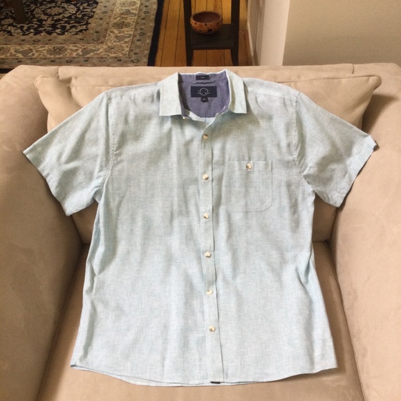 EVEN TIDE MEN'S SHORT-SLEEVE SHIRT, LIGHT-BLUE, SIZE: XL/SLIM, LINEN BLEND - Picture 3 of 8